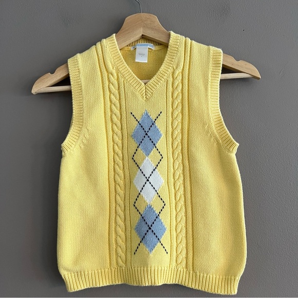 Janie and Jack Boys Sweater Vest Argyle Cable Spring Soiree Yellow Blue Sz 6 - Picture 1 of 7